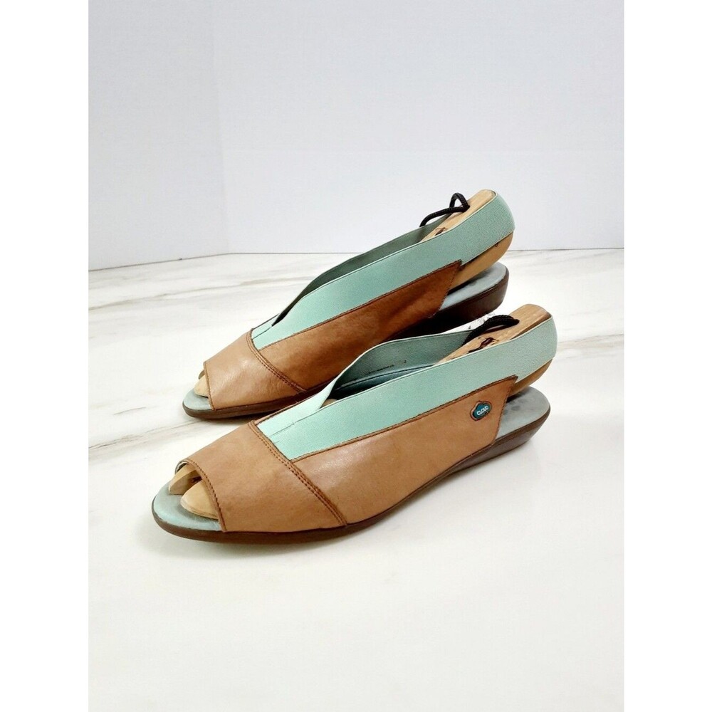 Cloud Caliber Tan|Seafoam Peep Toe Slingback Comfort Sandal Sz EU 40 - US 9/9.5